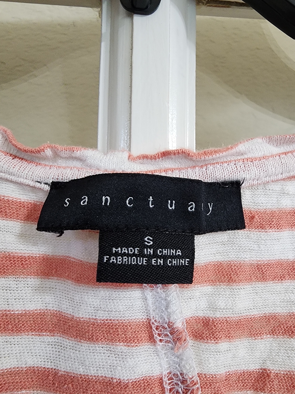 Sanctuary 100% Linen Striped Scoop Neck Tank Top Coral White Small - Picture 8 of 9